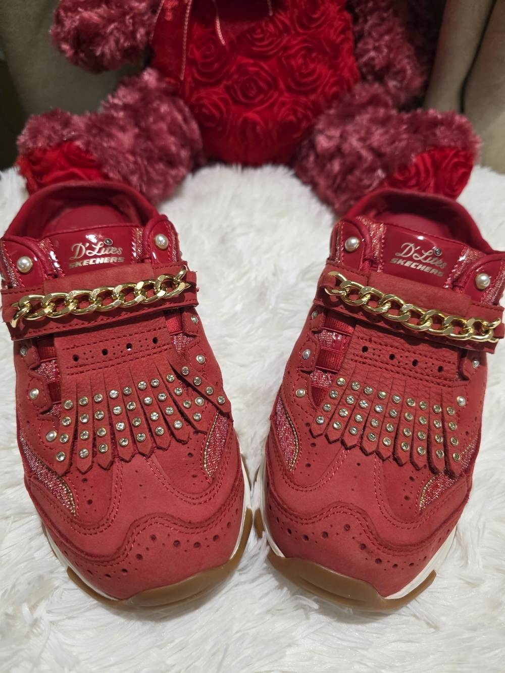 Skechers Premium Heritage D'Lites "Love Chain" Red Mule Sneakers Limited Edition